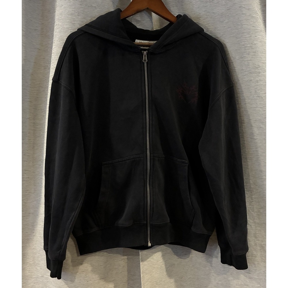 Hollister Feel Good Boxy Zip-Up Graphic Hoodie Size‎ Small Black Grunge Skate